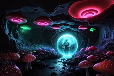 Mushrooms in underground caves cartoons abstract art colorful wallpaper ...