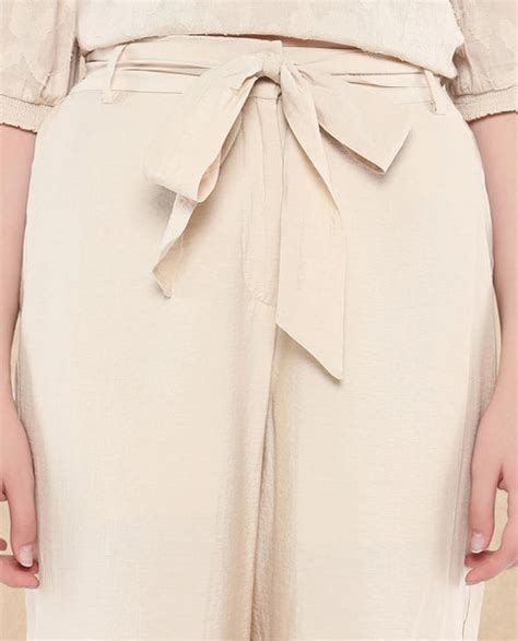 Rareism Women's Kingko Beige Cotton Blend Plain Ankle Length Straight