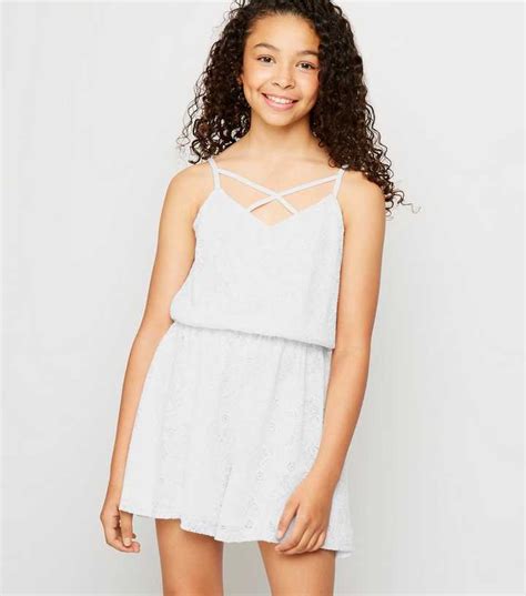 Girls White Lace Playsuit | New Look