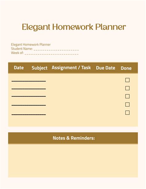Free Homework Calendar Planner Template to Edit Online