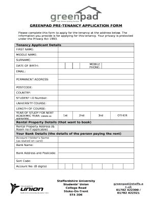 GREENPAD PRE-TENANCY APPLICATION Doc Template | pdfFiller
