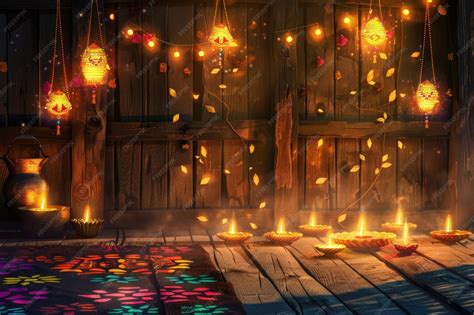 Festive diwali celebration with lit diyas on wooden background colorful ...