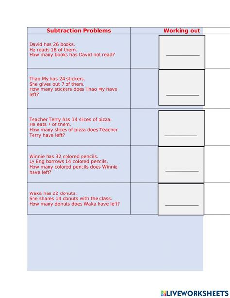 Subtraction Word Problems Worksheet 的图像结果