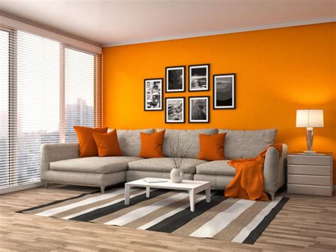 living room with orange walls