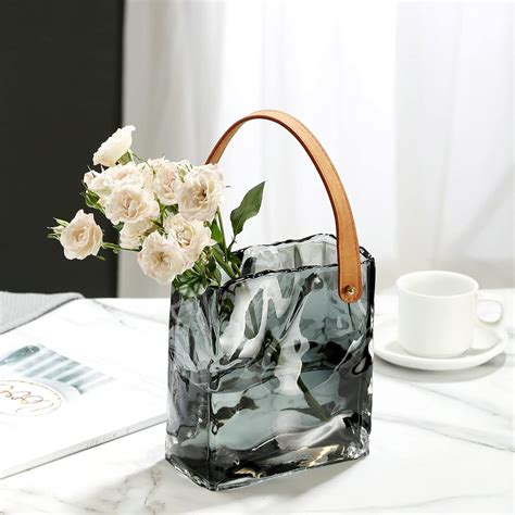 GSWPIP Glass Purse Vase for Flowers Clear Glass Bag Vase with Fish Bowl ...