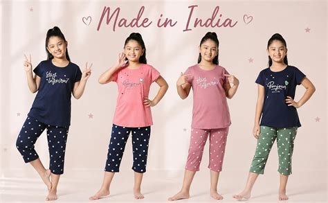 Buy ZEYO Girls Night Suit Set Cotton Star Print Navy Blue Night Suit ...