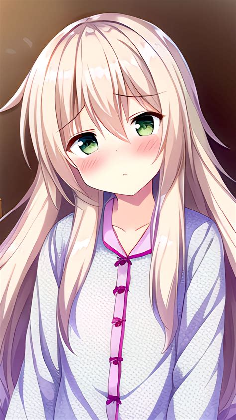 Download wallpaper 1350x2400 girl, blush, hair, pajamas, anime iphone 8 ...