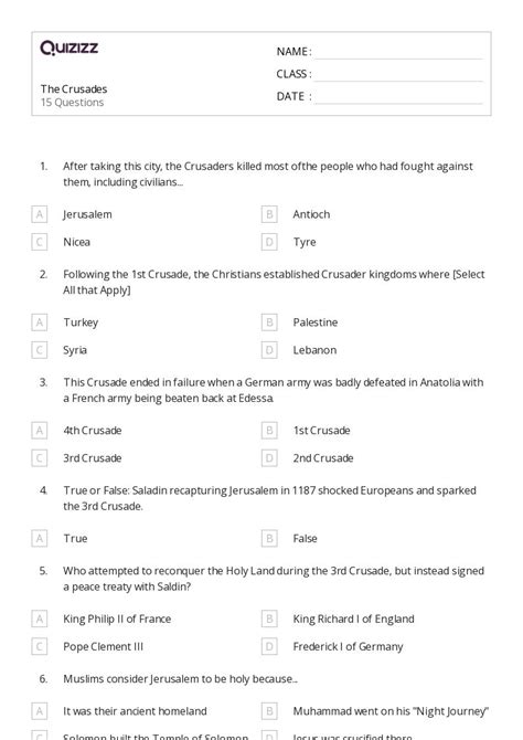 50+ the crusades worksheets for 7th Class on Quizizz | Free & Printable
