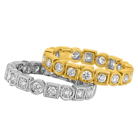 Diamond Three Color Gold Eternity Stacking Ring Set For Sale at 1stDibs
