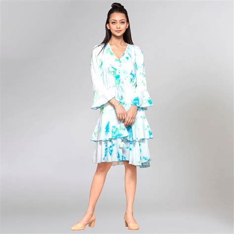Blue and Green Tie-Dye Frill Dress – First Resort by Ramola Bachchan