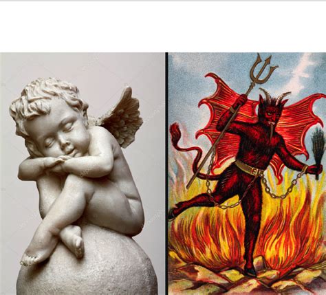 一个男孩和天使和魔鬼一起冥想。相似素材图片-摄图新视界