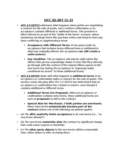 UCC 2-207 explanations - UCC §2-207 (1-3) UCC § 2-207(1) addresses what ...