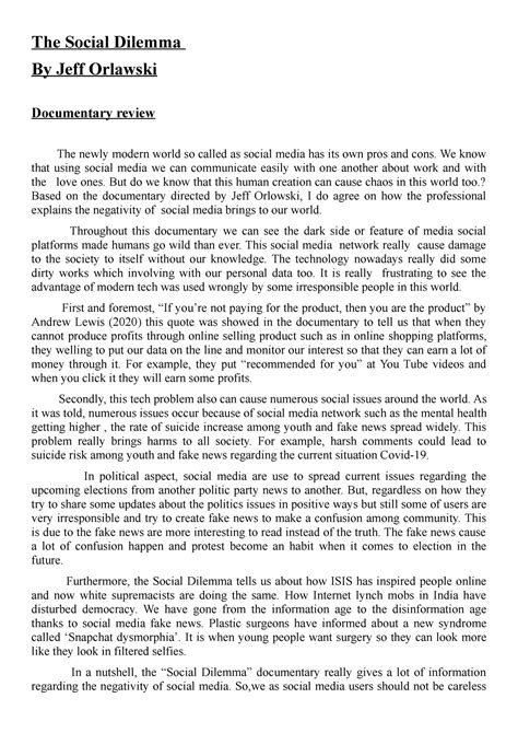 The Social Dilemma Summary review - The Social Dilemma By Jeff Orlawski ...