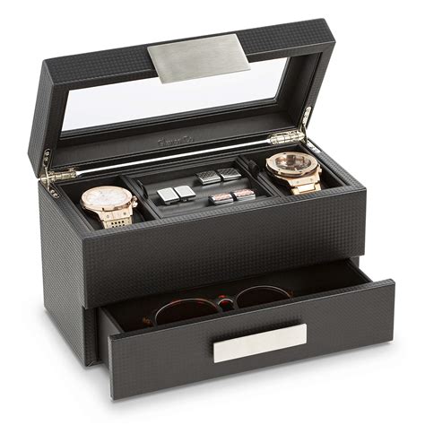 Valet Jewelry Watch Box For Men Carbon Fiber Texture Organizer ...