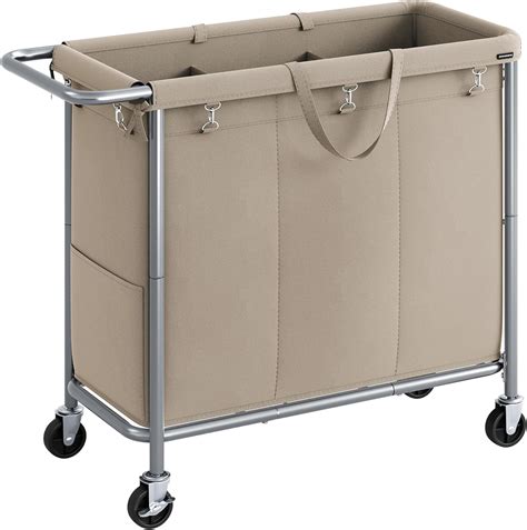 Laundry Basket with Wheels, 3-Section Rolling Laundry Hamper, 52.8 ...