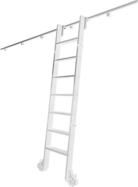 Amazon.com: White Hook On Rolling Library Ladder Track Kit with Metal ...