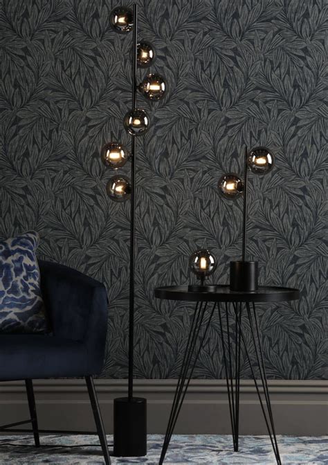 Spirit - 6 Light modern black Floor Lamp with smoked glass - Lightbox