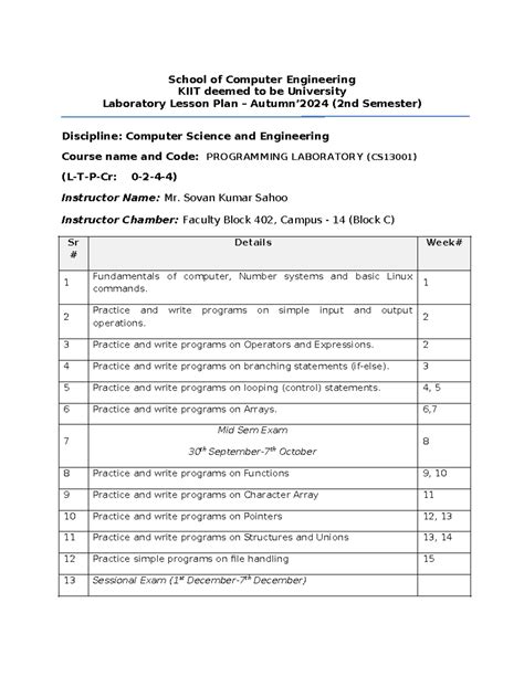 Programming Lab Lessson Plan 2024 Autumn - School of Computer ...