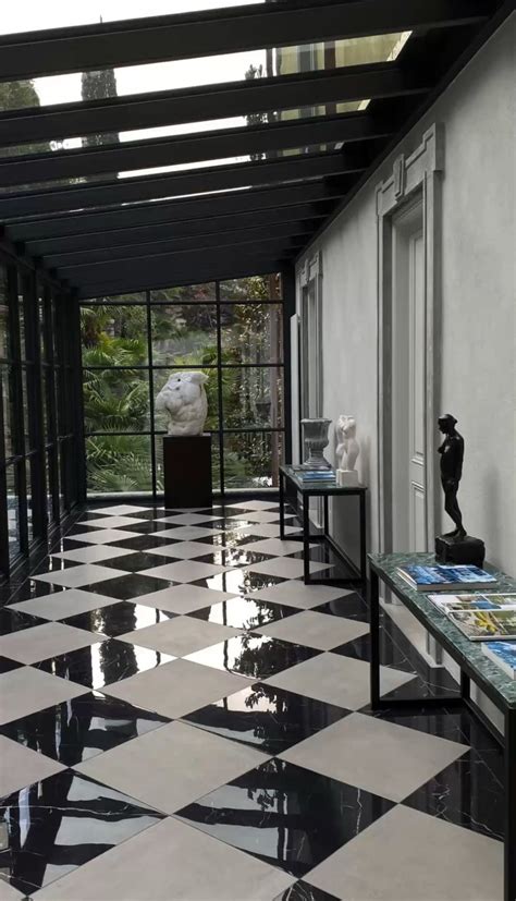 Black and White Checkered Floor in a Stylish Room