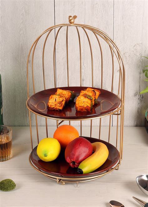 Get Two Layer Cage Ceramic Platter with Maroon Plates at ₹ 2186 | LBB Shop