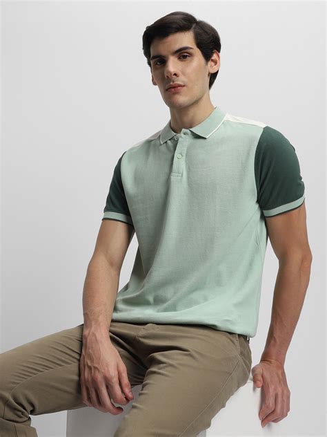 Men's Spread Collar Regular Fit Colorblock Green T-shirt – DENNIS LINGO