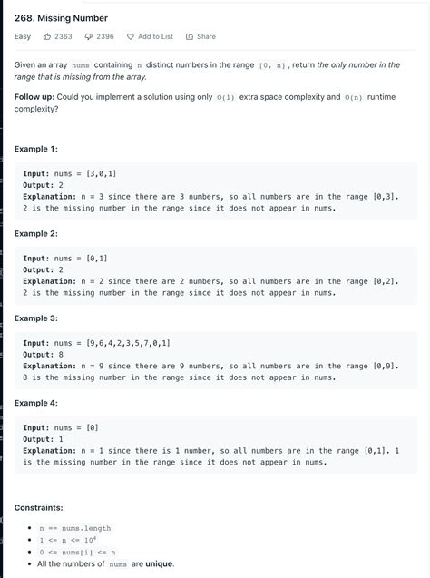 268 Missing Number Java 的图像结果