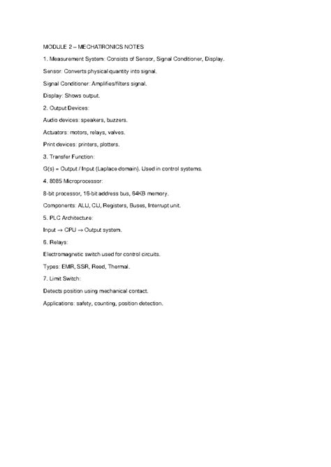 Module 2 MECHATRONICS Lecture Notes: Key Concepts & Components - Studocu
