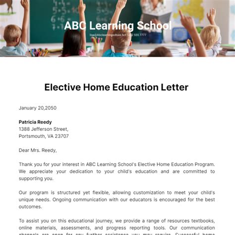 Free Elective Home Education Letter Template to Edit Online