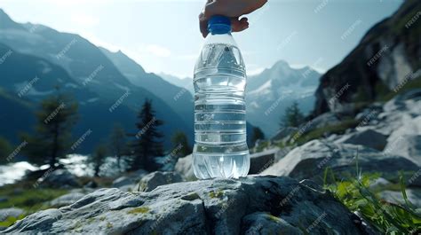 Premium Photo | Refreshing Mountain Water Bottle Resting on Rocky ...