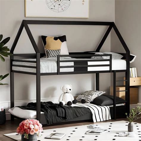 Amazon.com: PVWIIK Full Over Full Metal Floor Bunk Bed with Safety ...