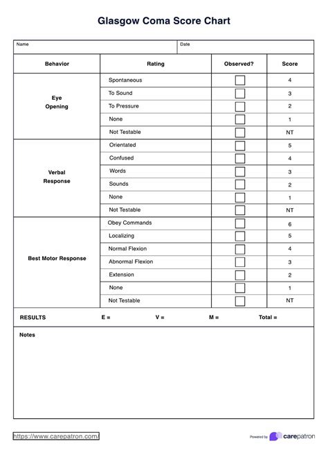 Glasgow Coma Scale Chart Printable | Fanny Printable