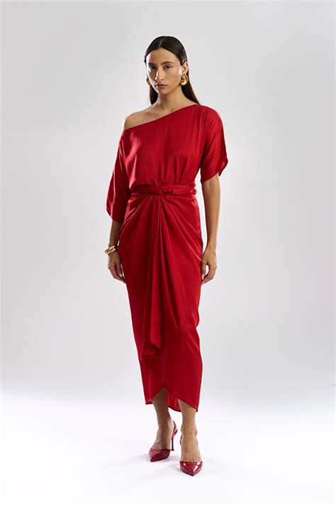 Shop Elegant Verve Sarong Dress in Red by Aroka