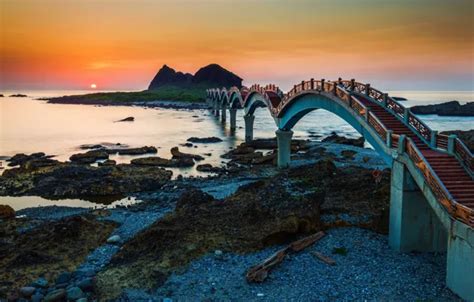 Download wallpaper sunset, bridge, coast, island, section landscapes in ...