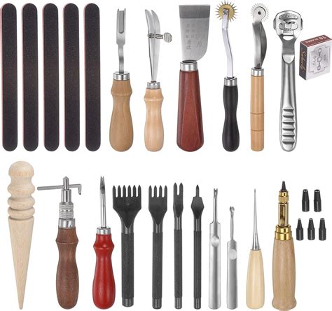 HARFINGTON 18pcs Leather Tools, Hand Leather Working Tools Kit for Leather Stitching Sewing ...