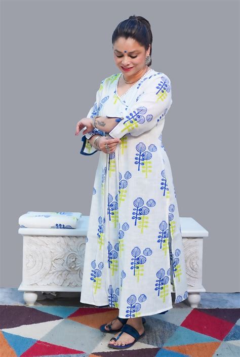 Gulmohar Exclusive Hand Block Slub Cotton Kurti Blue – Nakshshopindia