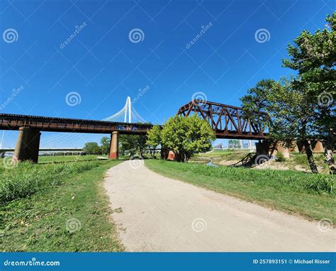 Margaret Hunt Hill Bridge and Railroad Trestle Stock Image - Image of ...