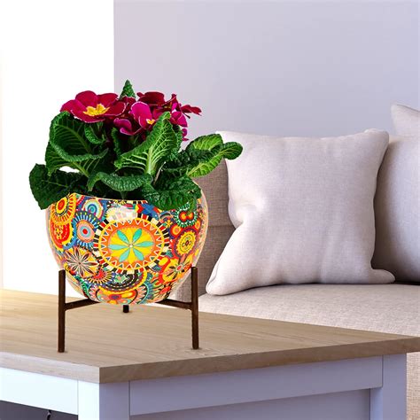 House Of Sajja Multi Color Planter with Stand in Metal : Amazon.in ...