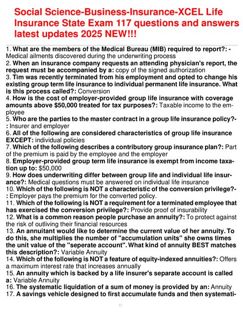 Social Science-Business-Insurance-XCEL Life Insurance State Exam 117 ...