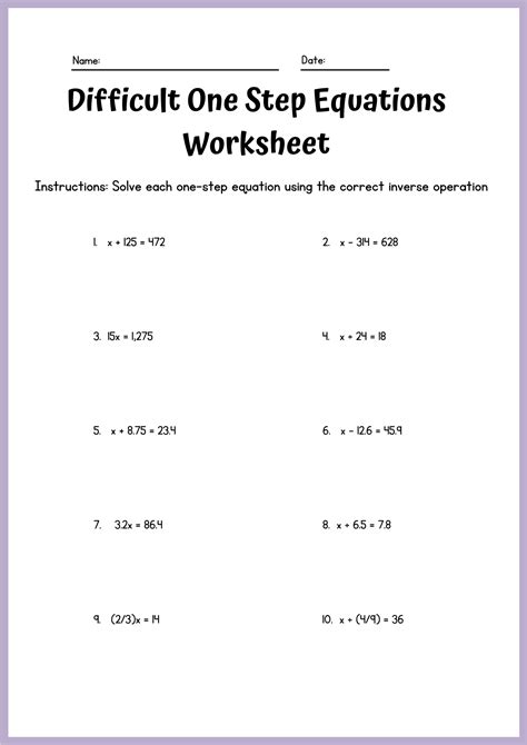 30+ One Step Equations Worksheet Samples to Download