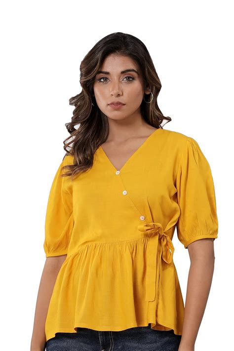 Women's Stylish Rayon Slub Tops. (Small, Yellow) : Amazon.in: Clothing ...