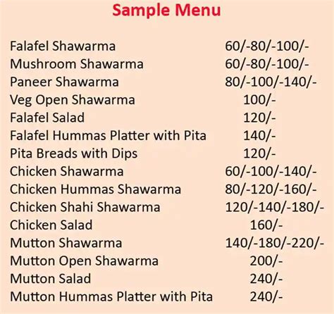 Menu of Shawarma Afgan, Borivali West, Mumbai