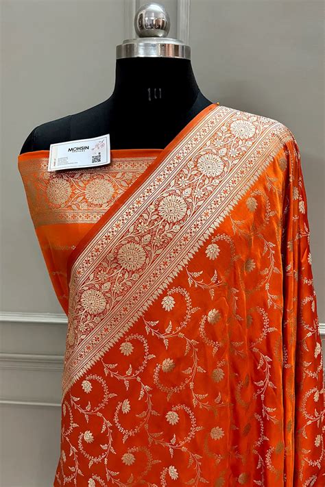 Orange Eragon Jaal Katan Silk Banarasi Saree – Mohsin Textiles