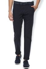 Buy Men Navy Stripe Slim Fit Trousers Online - 640705 | Van Heusen