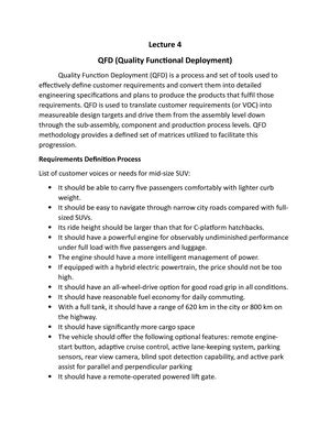 Lecture 4 - quality function deployment - Lecture 4 QFD (Quality ...