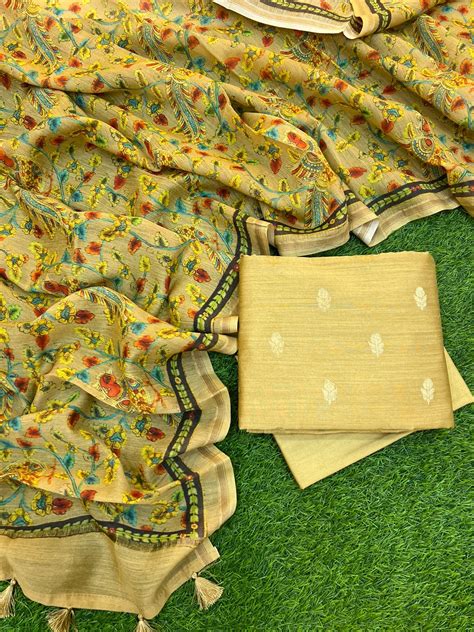 Pure Banarasi Munga Silk zari Buti Unstitched suit With Munga Silk dIg ...