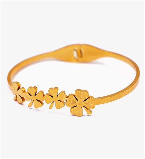 Elegant Gold Clover Bangle Bracelet – Auksia