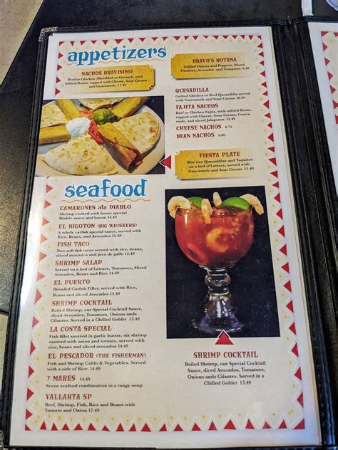 Menu at Bravo's Mexican Grill restaurant, Purcell