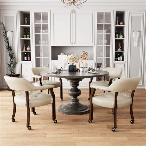 Amazon.com: Large Dining Chairs with Wheels and Arm Set of 4, Caster ...
