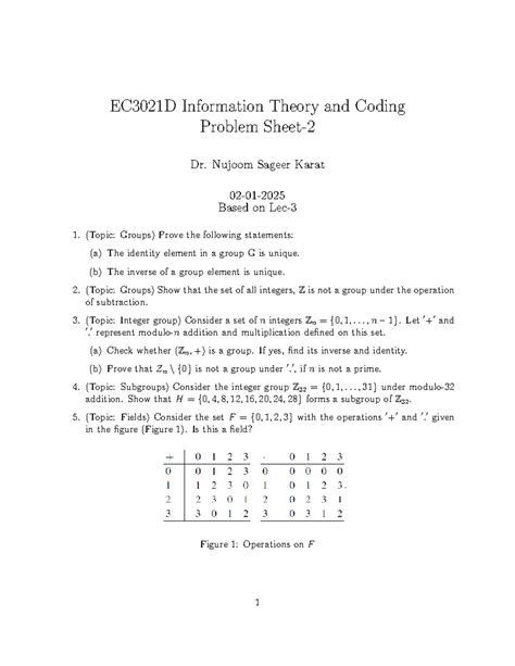 EC3021D Problem Sheet 2: Groups and Integer Groups Analysis - Studocu