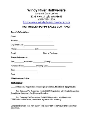 Windy River Ranch Rottweilers - Fill and Sign Printable Template Online